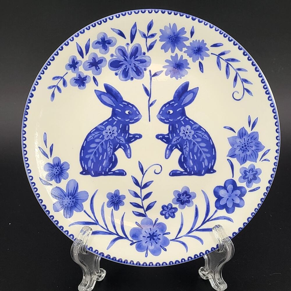 Blue & White Bunny Rabbit Stoneware Plate by Pier 1 Spring Easter 8” Salad Lunch